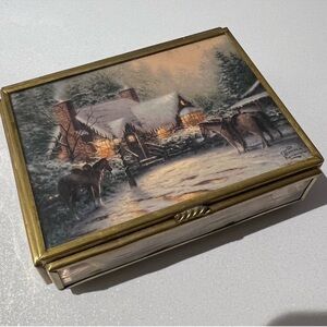 Thomas Kinkade Etched Glass & Brass Jewelry Trinket Box Mexico Enesco